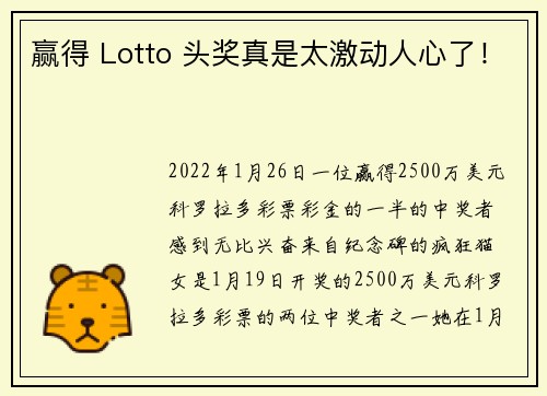 赢得 Lotto 头奖真是太激动人心了！